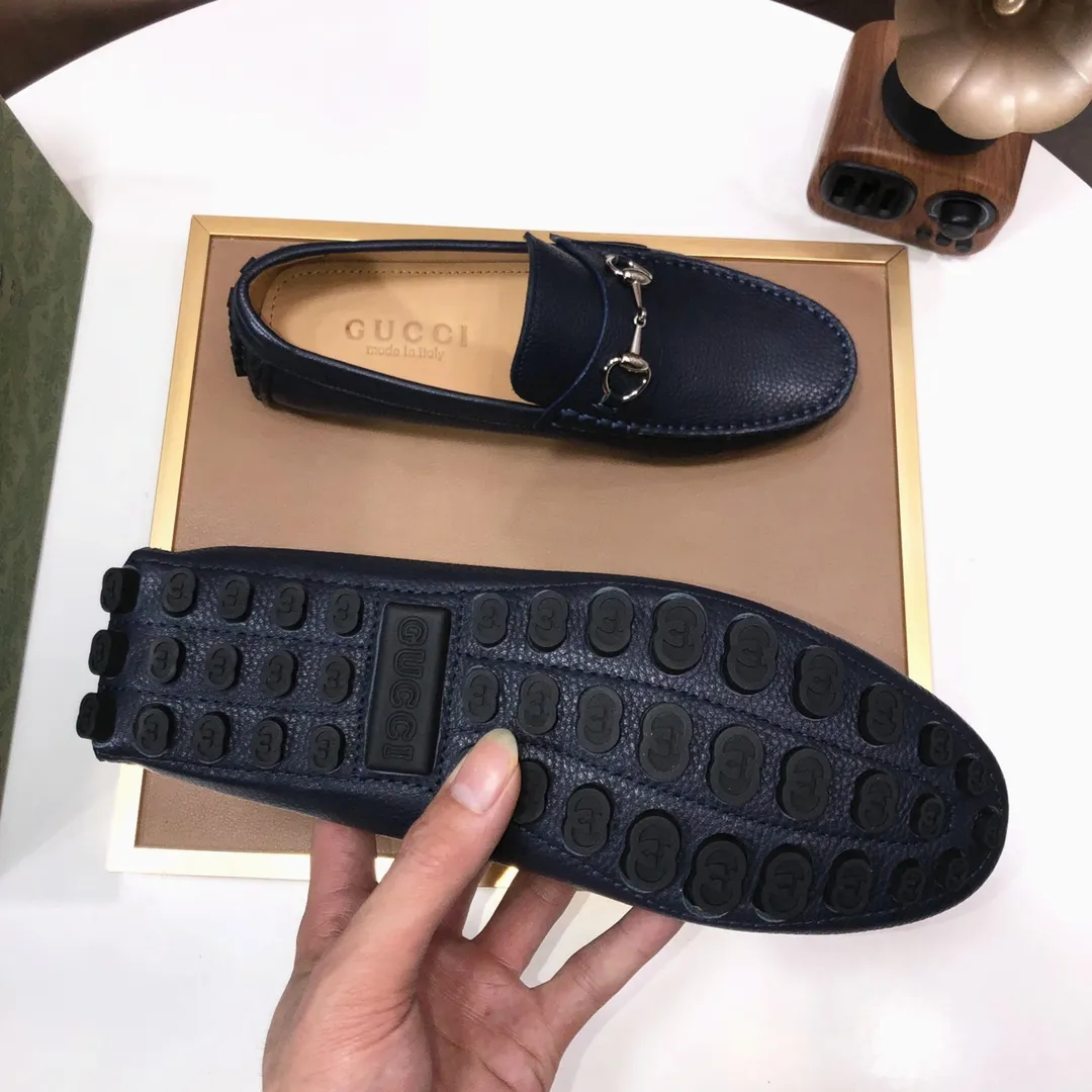 Men's Men's Shoes💰420💰[Gucci GUCCI] (High-end Niuli) New 🍀Gucci*-Gucci Peas Shoes! Made of imported original cowhide, the inner top layer is comfortable cowhide lining! Original wear-resistant rubber outsole! High quality products! Code number 38-44!